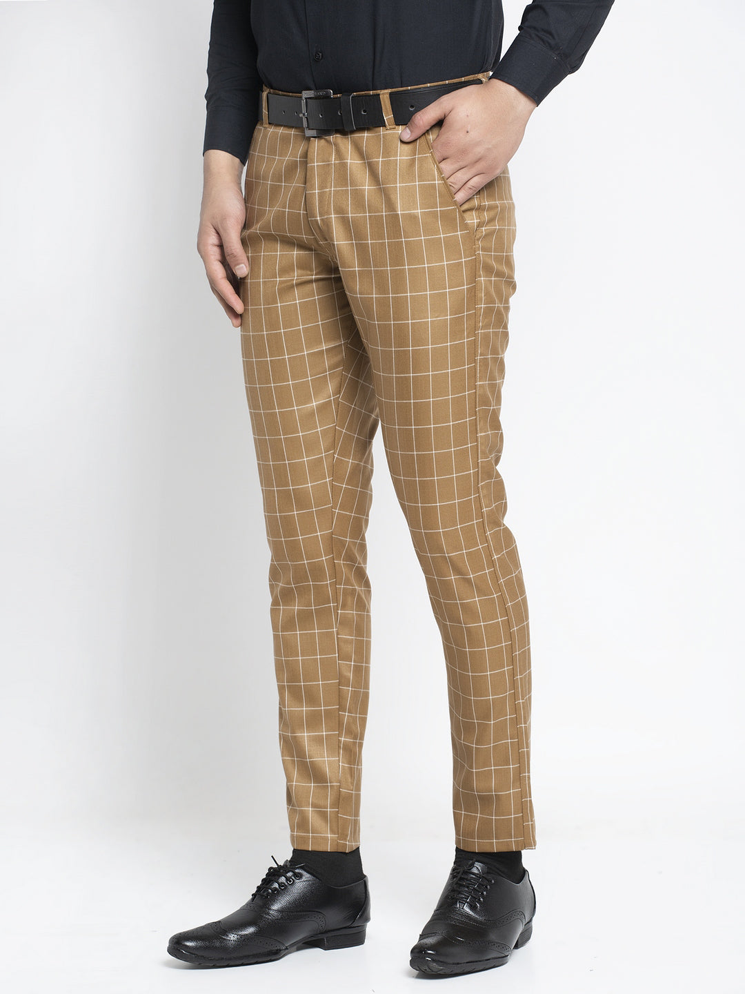 Indian Needle Men's Brown Formal Trousers