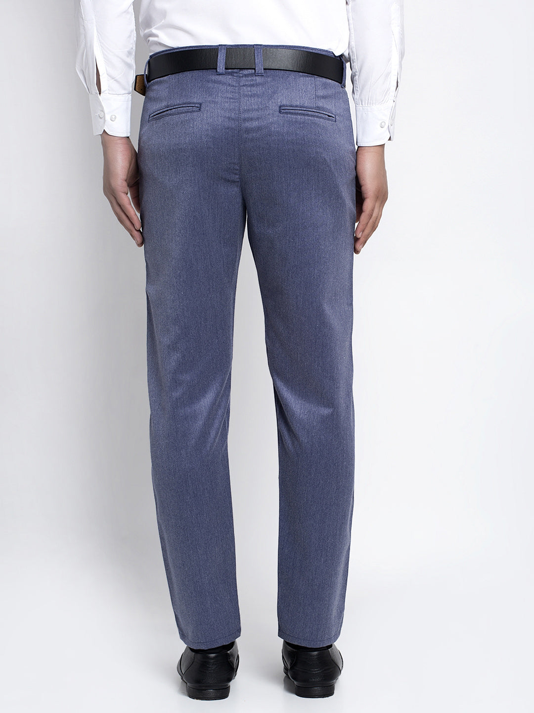 Indian Needle Men's Blue Cotton Solid Formal Trousers