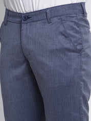 Indian Needle Men's Blue Cotton Solid Formal Trousers