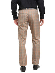 Indian Needle Men's Brown Cotton Checked Formal Trousers