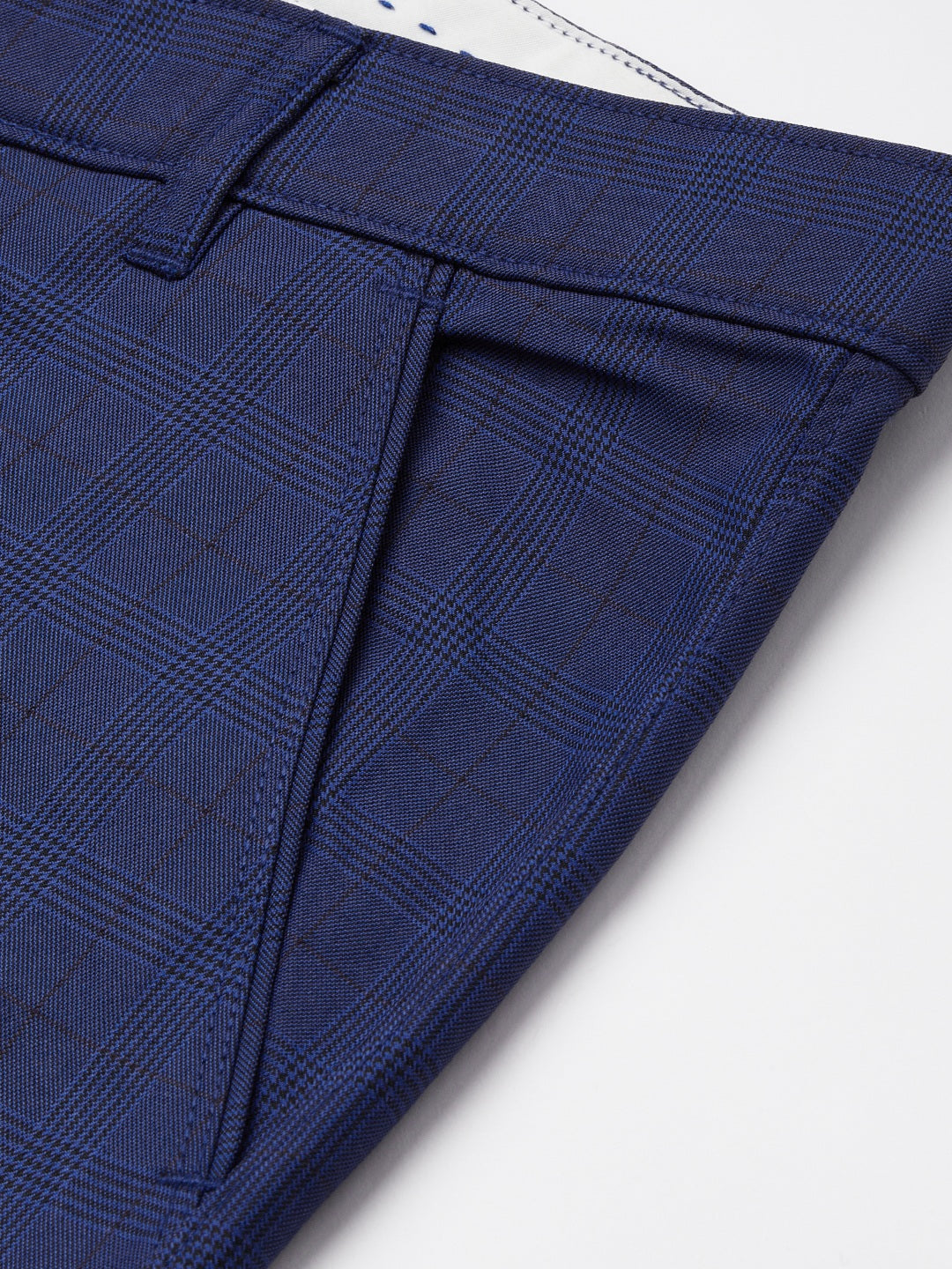 Indian Needle Men's Blue Checked Formal Trousers