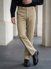 Indian Needle Solid Cotton Formal Trouser for Men's in Beige - Front View