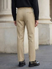 Indian Needle Solid Cotton Formal Trouser for Men's in Beige - Side View