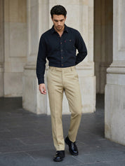 Indian Needle Solid Cotton Formal Trouser for Men's in Beige - Detail View