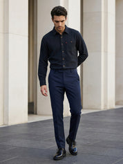 Indian Needle Solid Cotton Formal Trouser for Men's in Navy Blue - Detail View