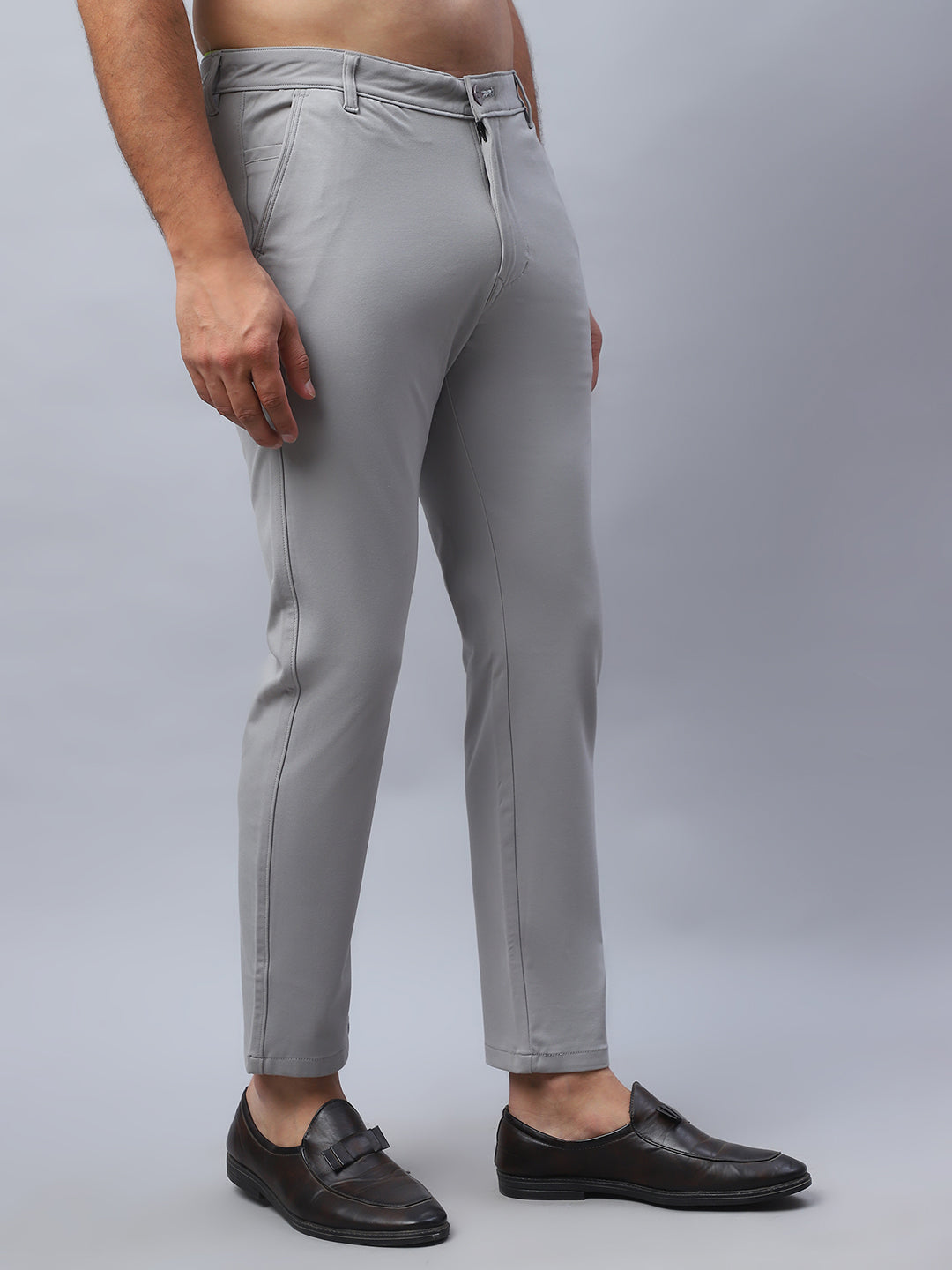 Tapered Fit  Solid Trousers For Men