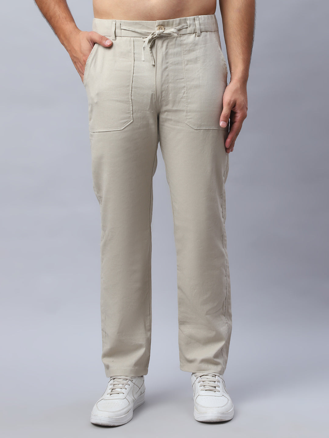 Straight Fit  Solid Trousers For Men