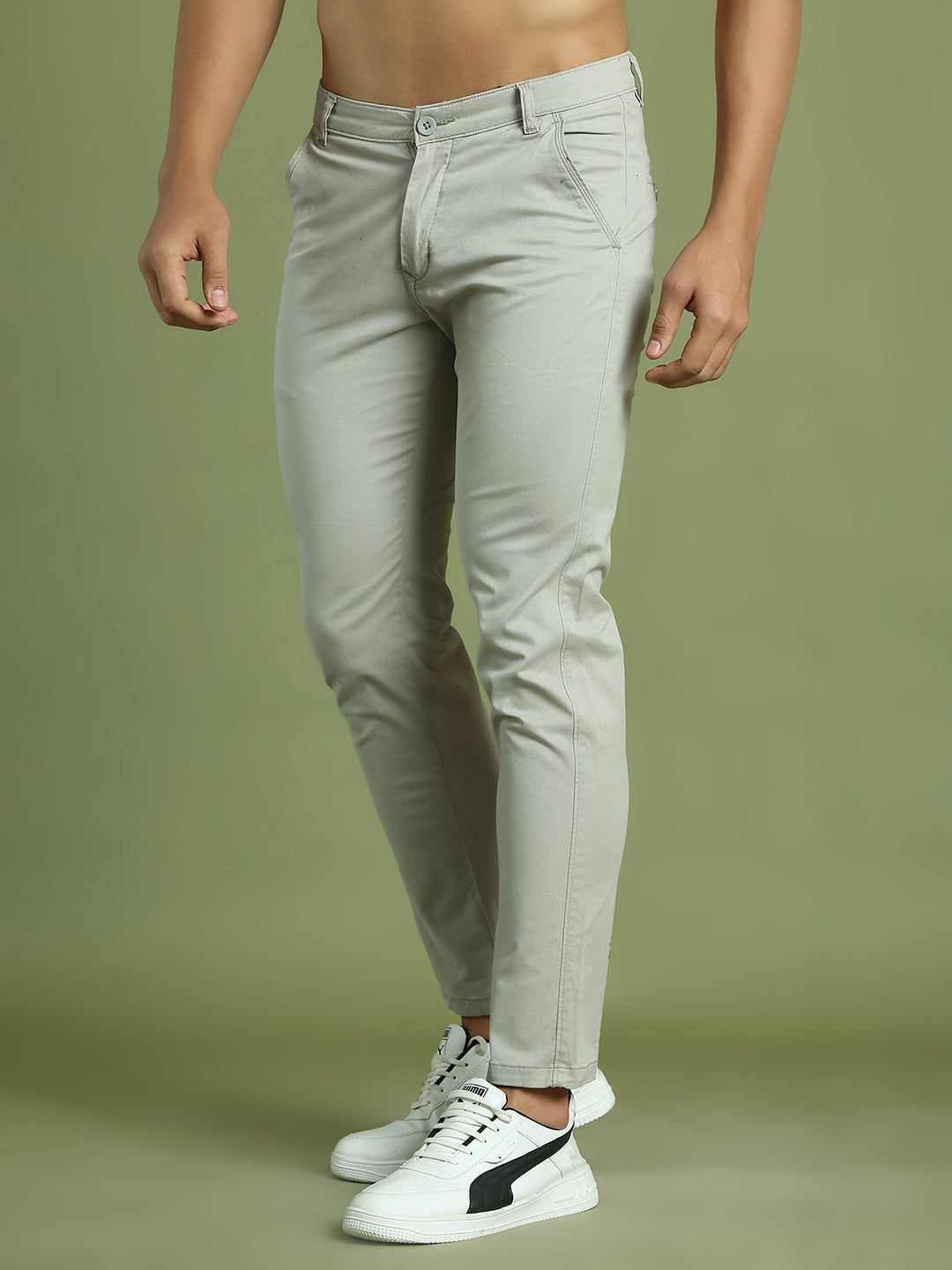 Tapered Fit Solid Trousers for Men