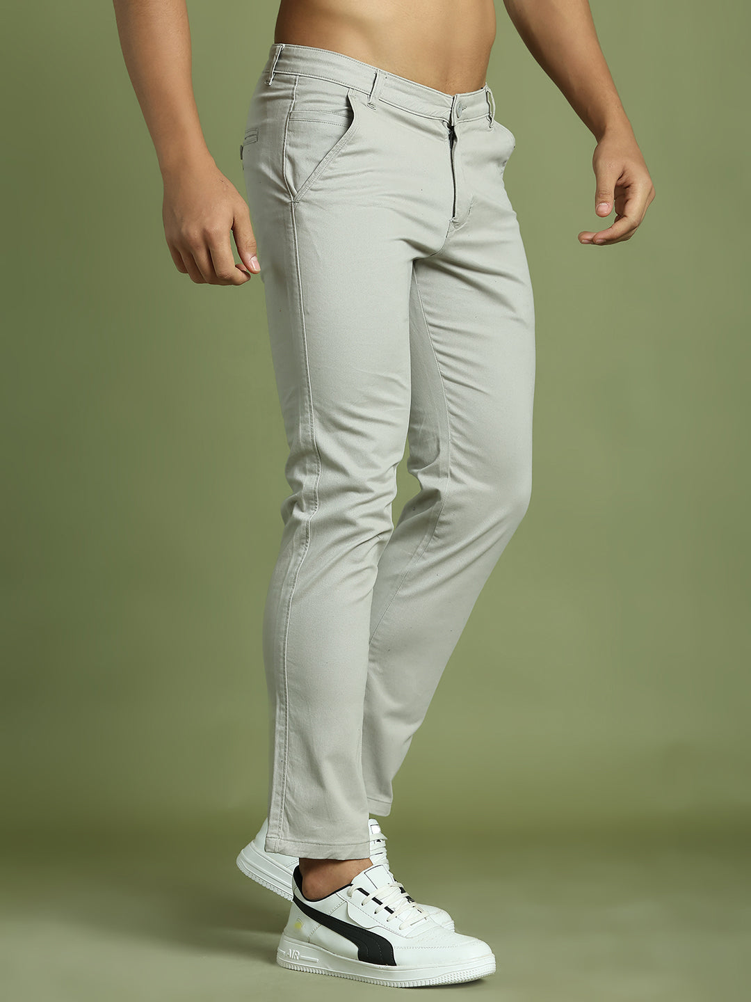 Tapered Fit Solid Trousers for Men