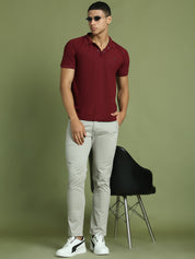 Tapered Fit Solid Trousers for Men