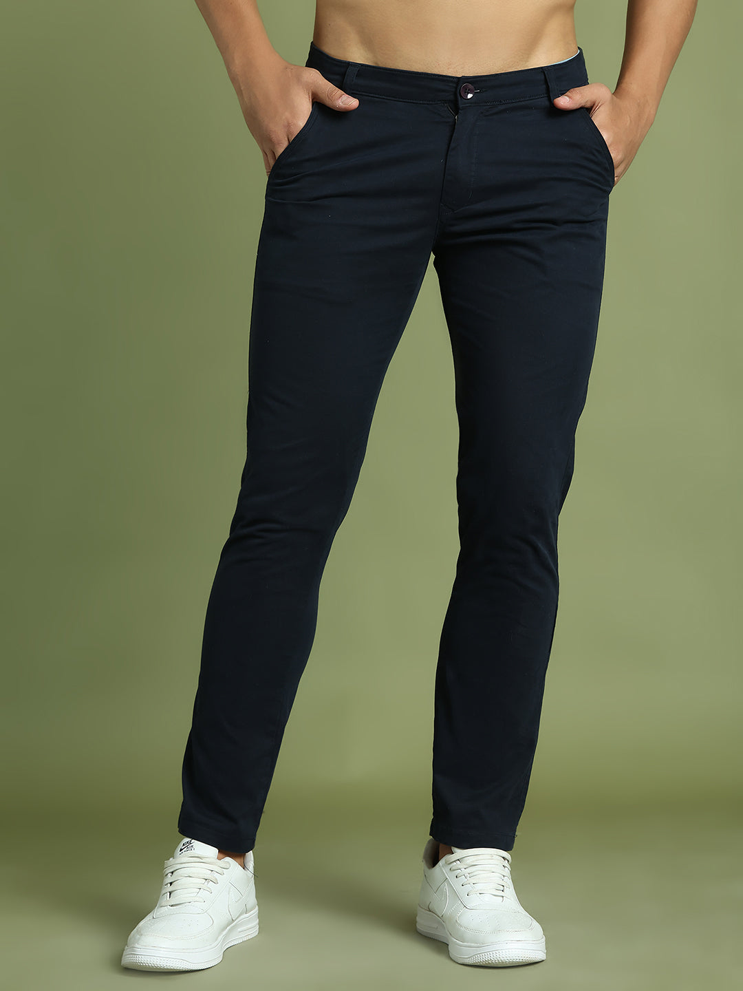 Tapered Fit Solid Trousers for Men