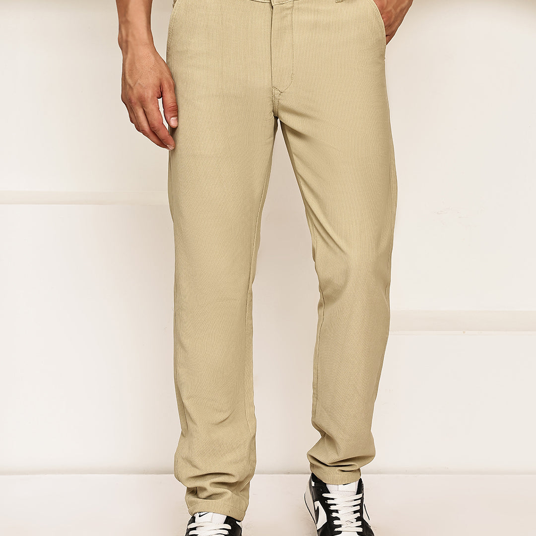 Indian Needle Smart Casual Cotton Blend Pants for Men in Beige - Front View
