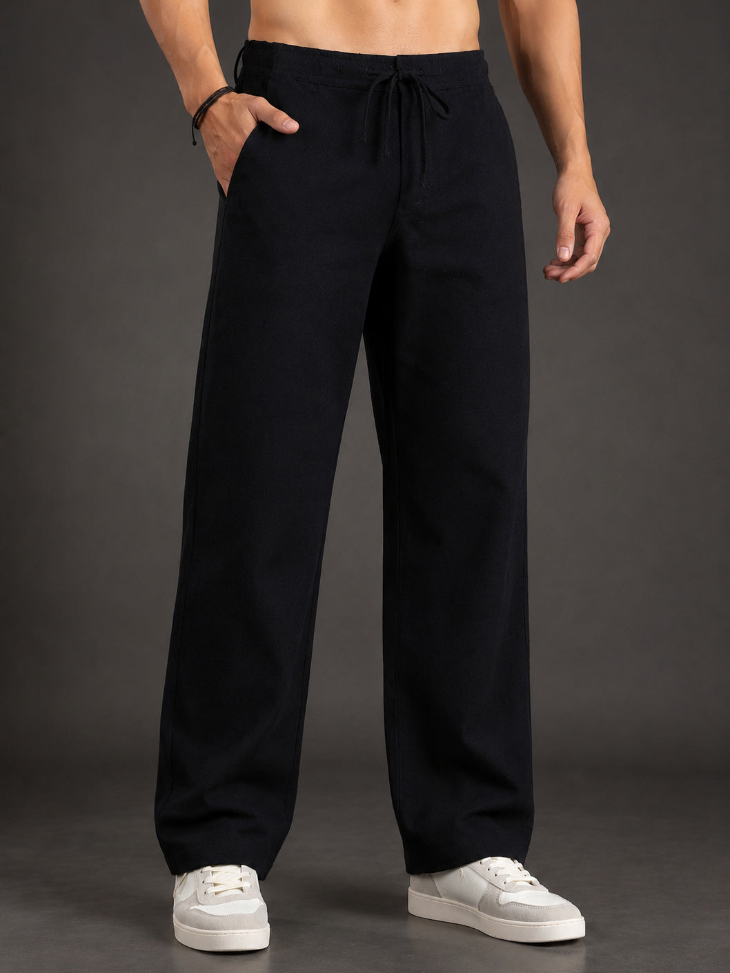 Linen Relaxed-Fit Regular Trousers for Men