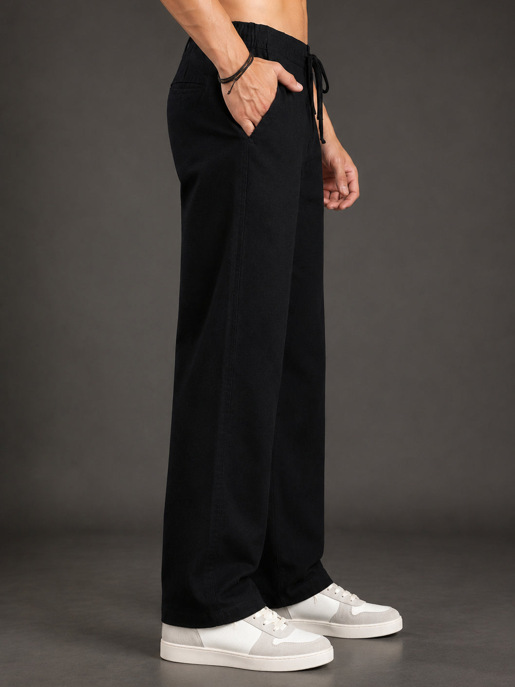 Linen Relaxed-Fit Regular Trousers for Men