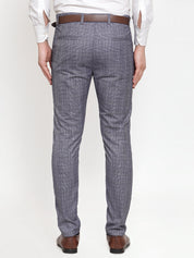 Indian Needle Men's Blue Checked Formal Trousers