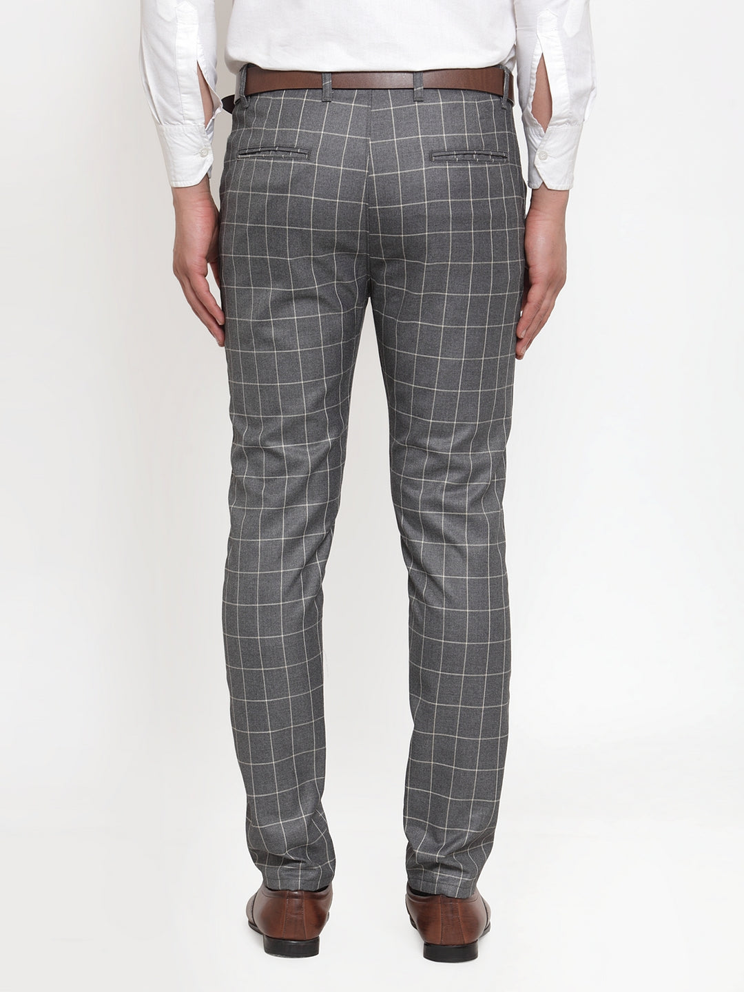 Indian Needle Men's Grey Checked Formal Trousers