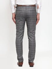 Indian Needle Men's Grey Checked Formal Trousers