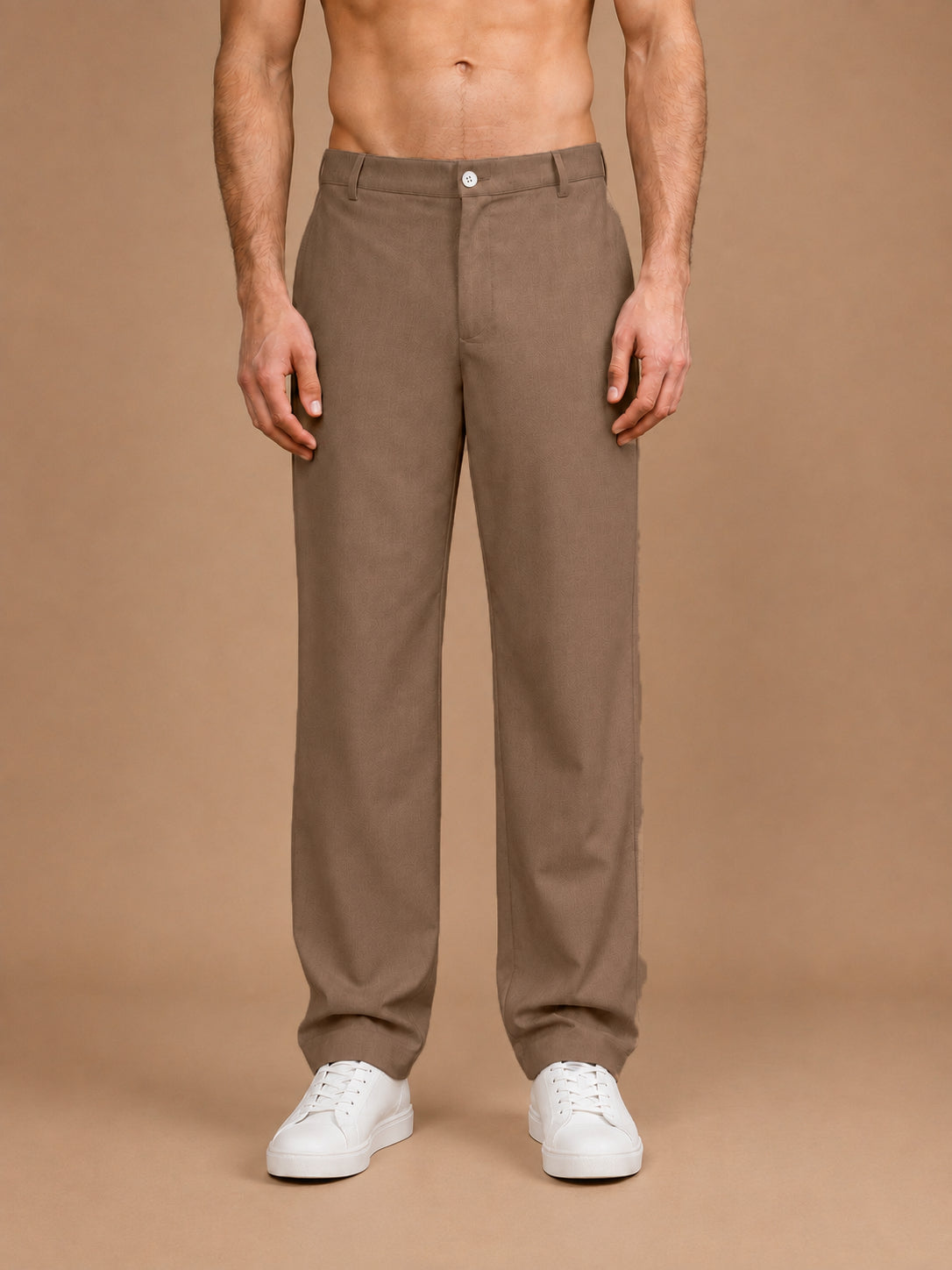 Men's Cotton Blend Solid Straight Fit Relaxed Trousers