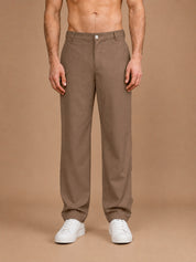 Men's Cotton Blend Solid Straight Fit Relaxed Trousers