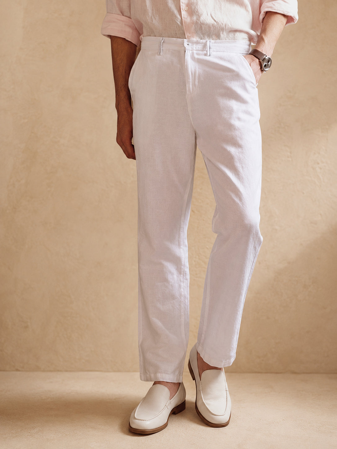 Linen Relaxed-Fit Regular Trousers for Men