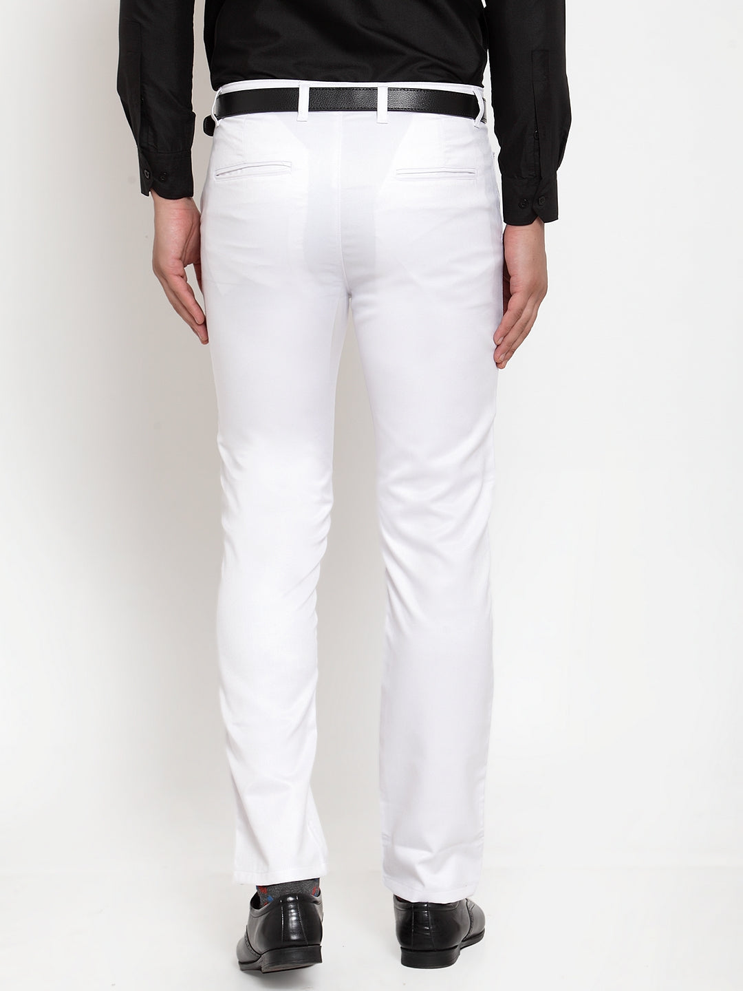 Indian Needle Men's White Tapered Fit Formal Trousers