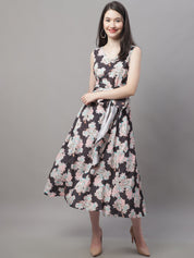 Women Black Printed A-Line Dresses