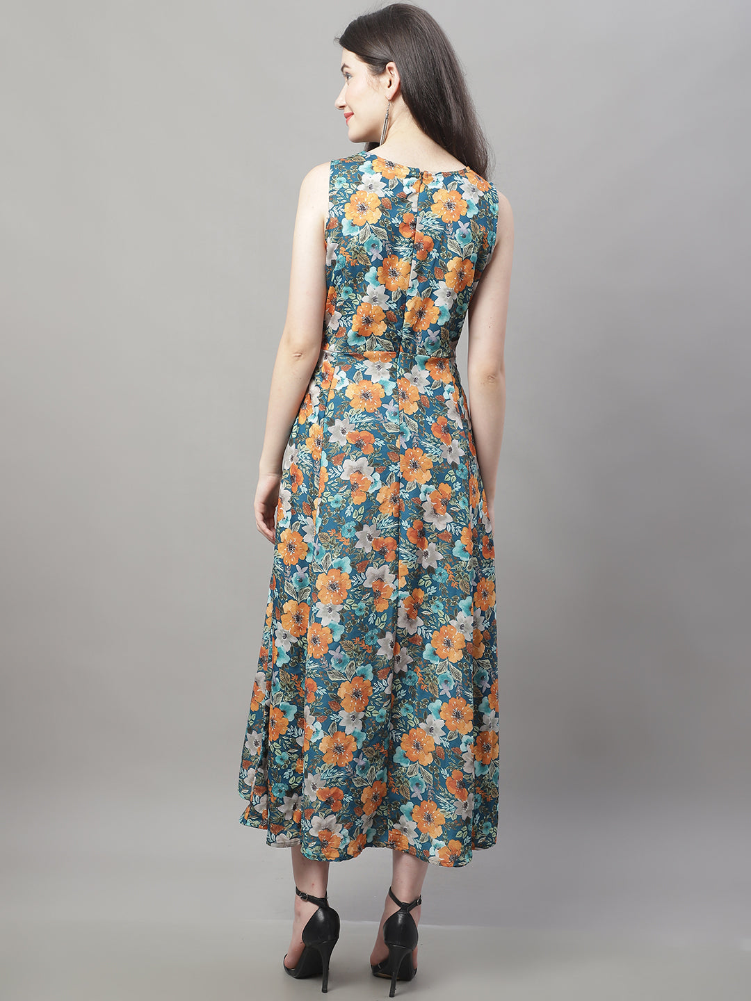 Women Teal Blue Printed A-Line Dresses