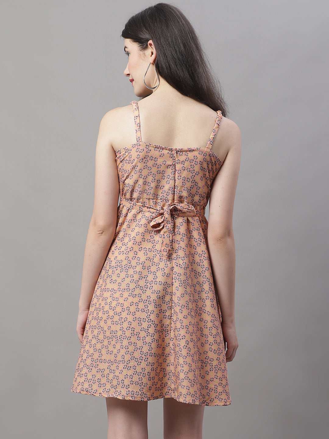 Women Peach Floral Printed A-Line Dresses