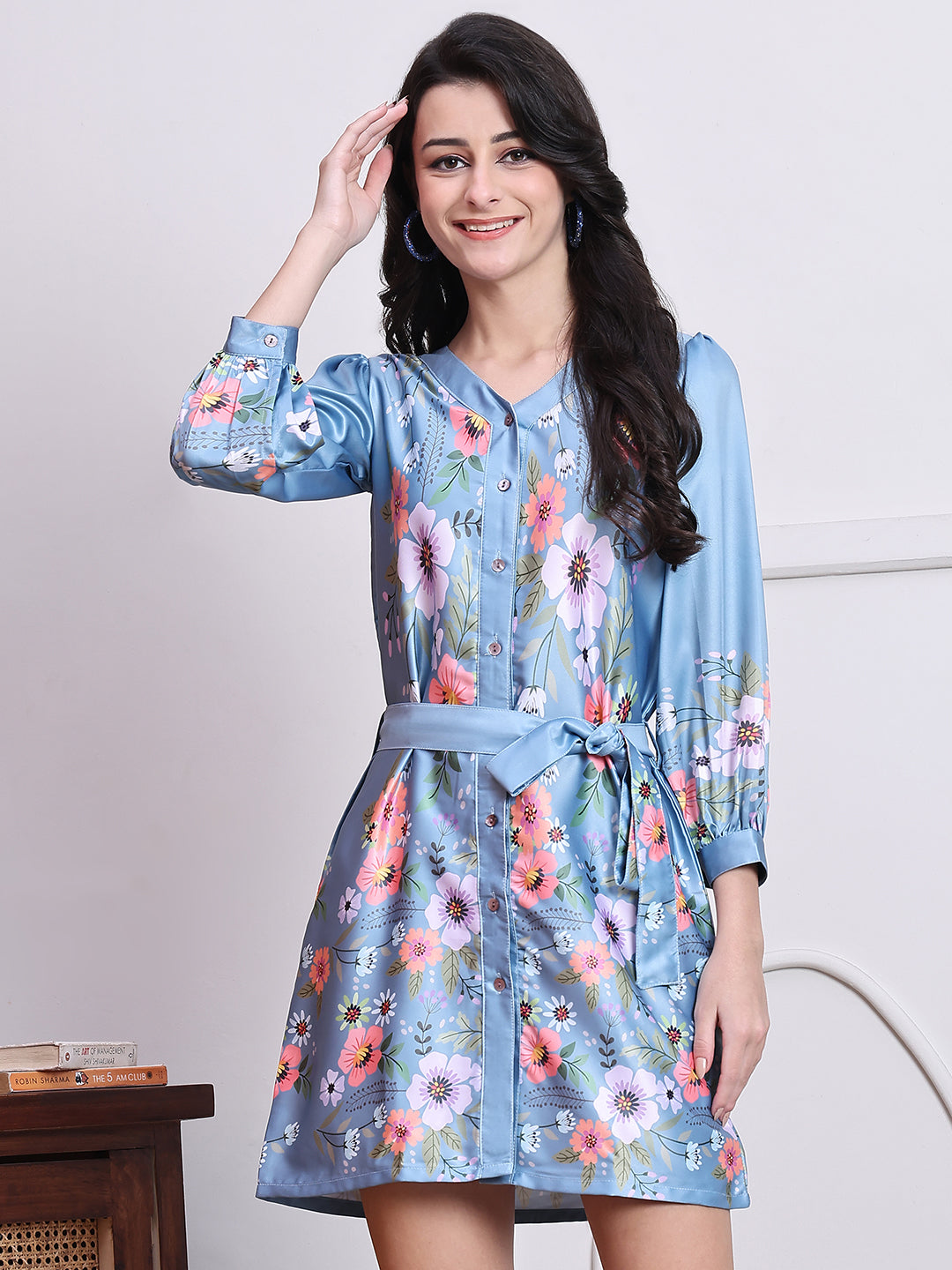 Floral Printed Above Knee Dress for Women