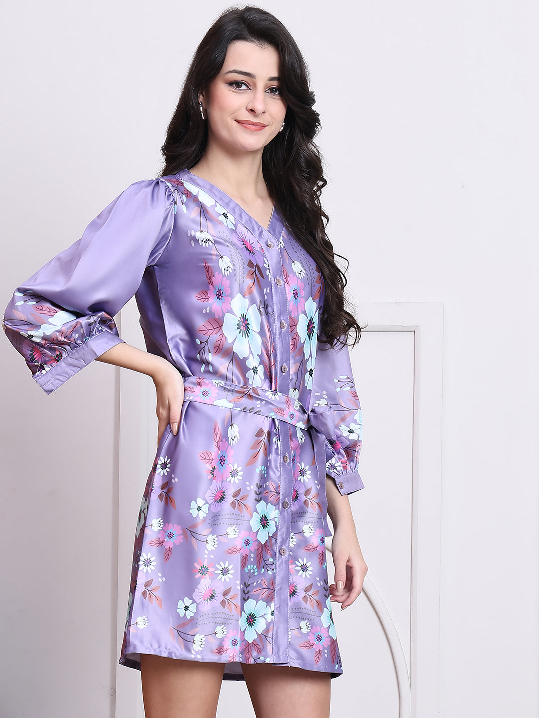 Floral Printed Above Knee Dress for Women