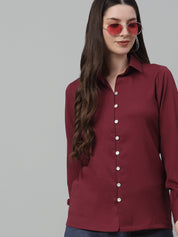 Women Maroon Solid Casual Shirt