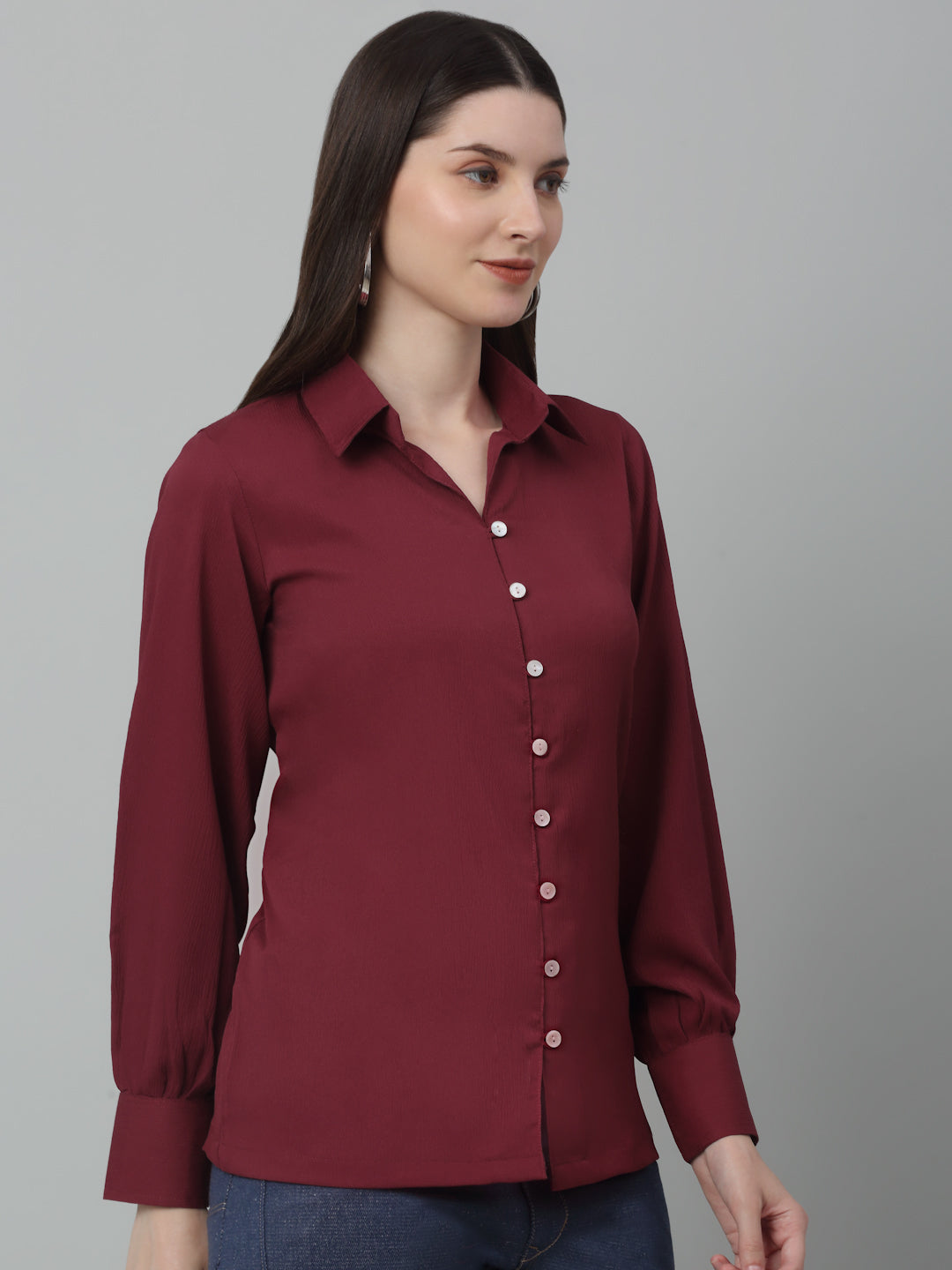 Women Maroon Solid Casual Shirt