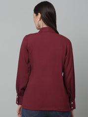 Women Maroon Solid Casual Shirt