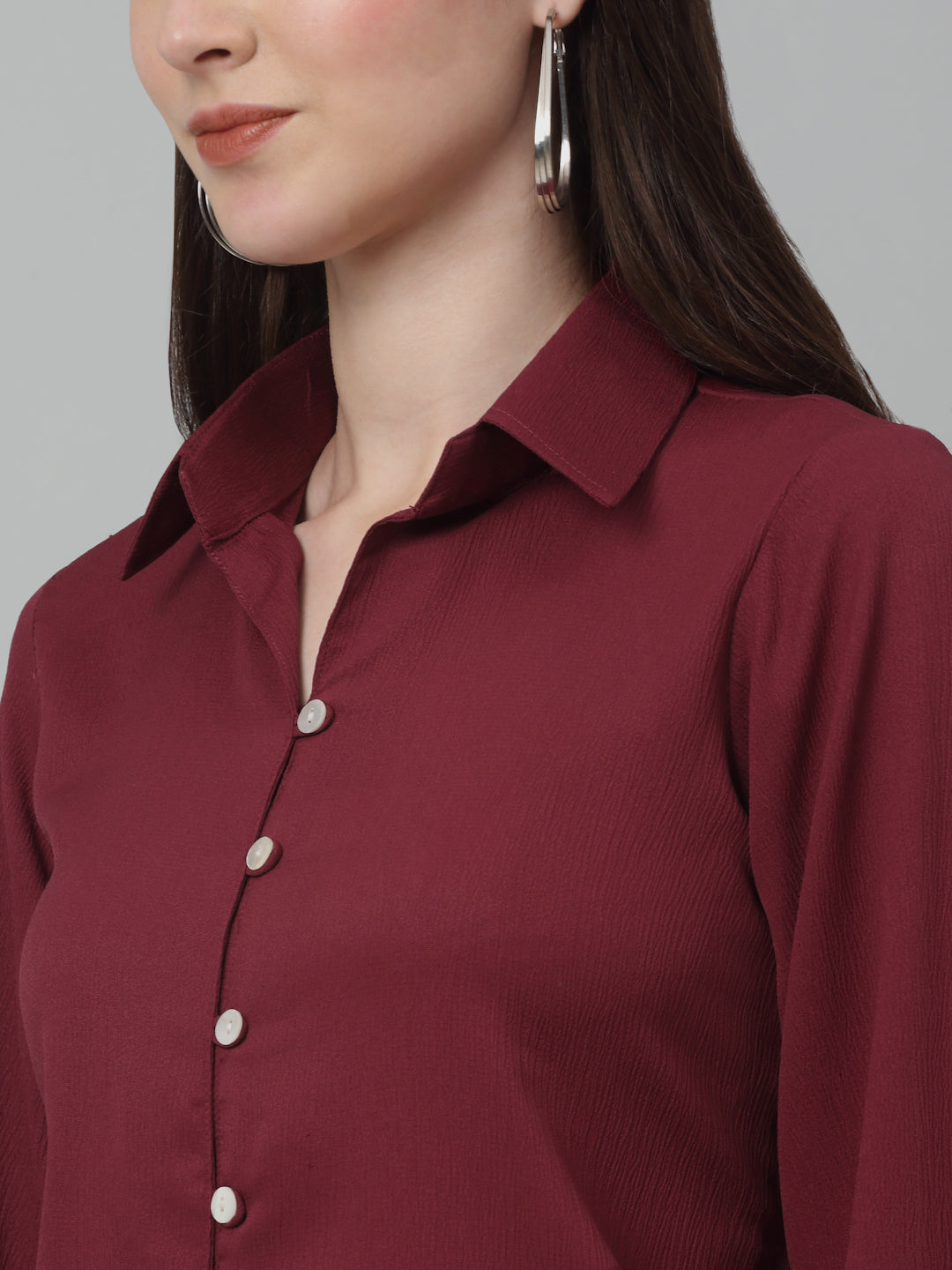 Women Maroon Solid Casual Shirt