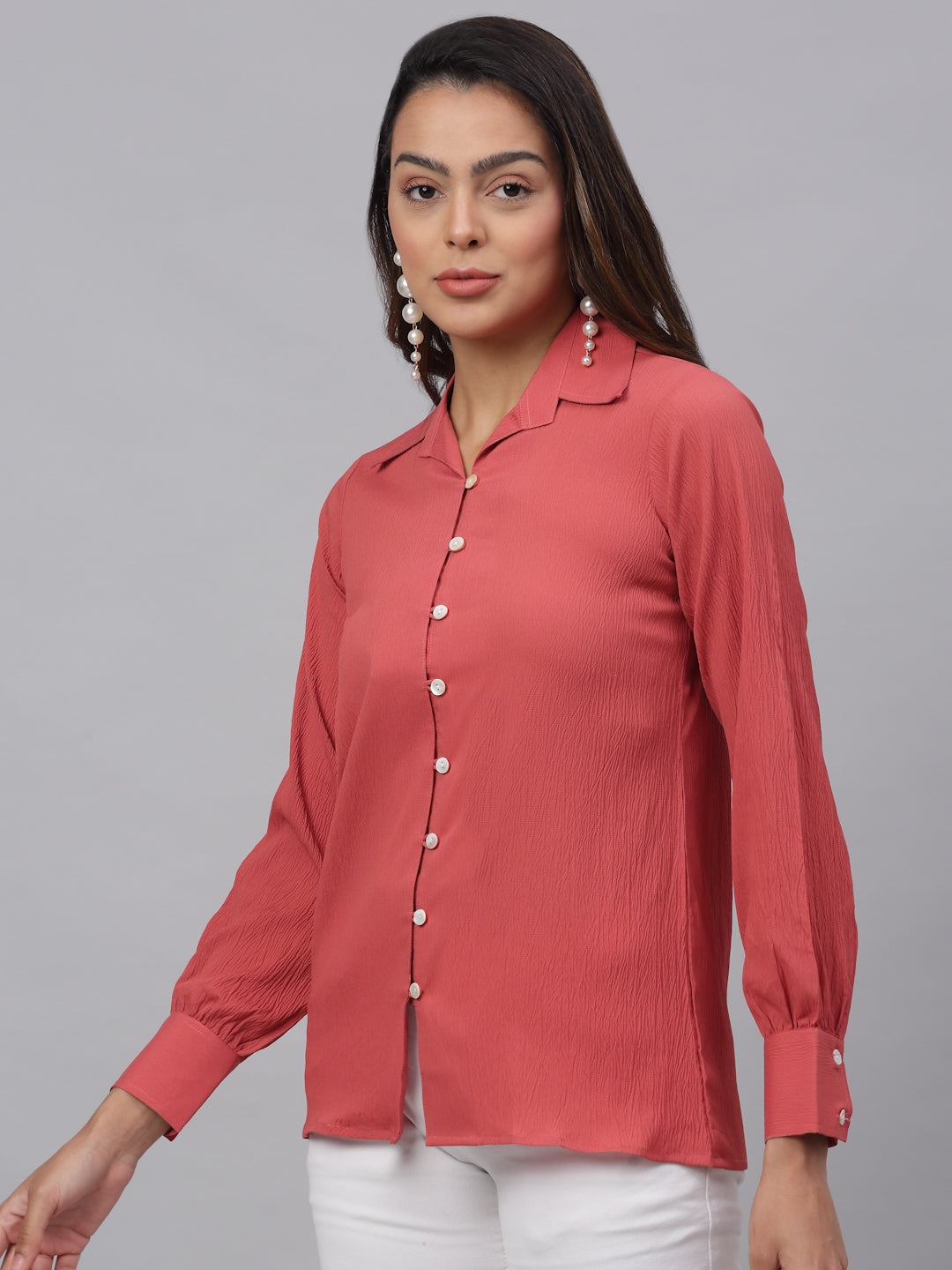 Women Peach Solid Shirt