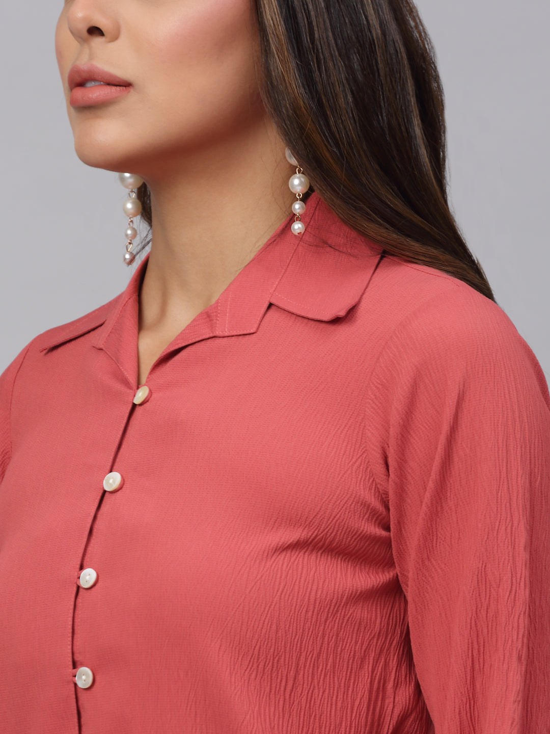 Women Peach Solid Shirt