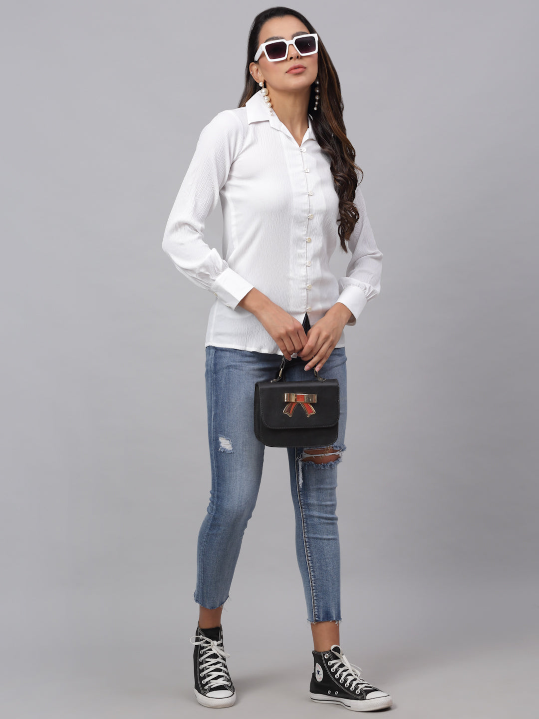 Women White Solid Shirt