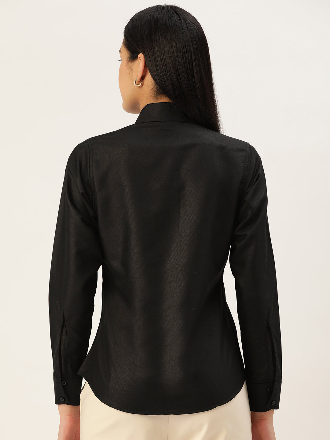 Women Black Solid Shirt Style Top