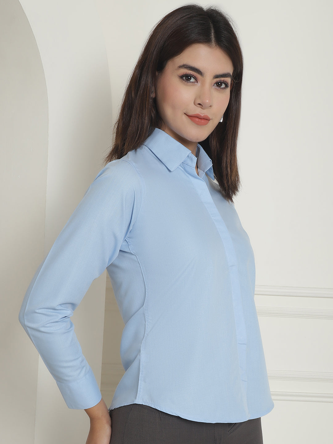 Solid Shirt Style Tops