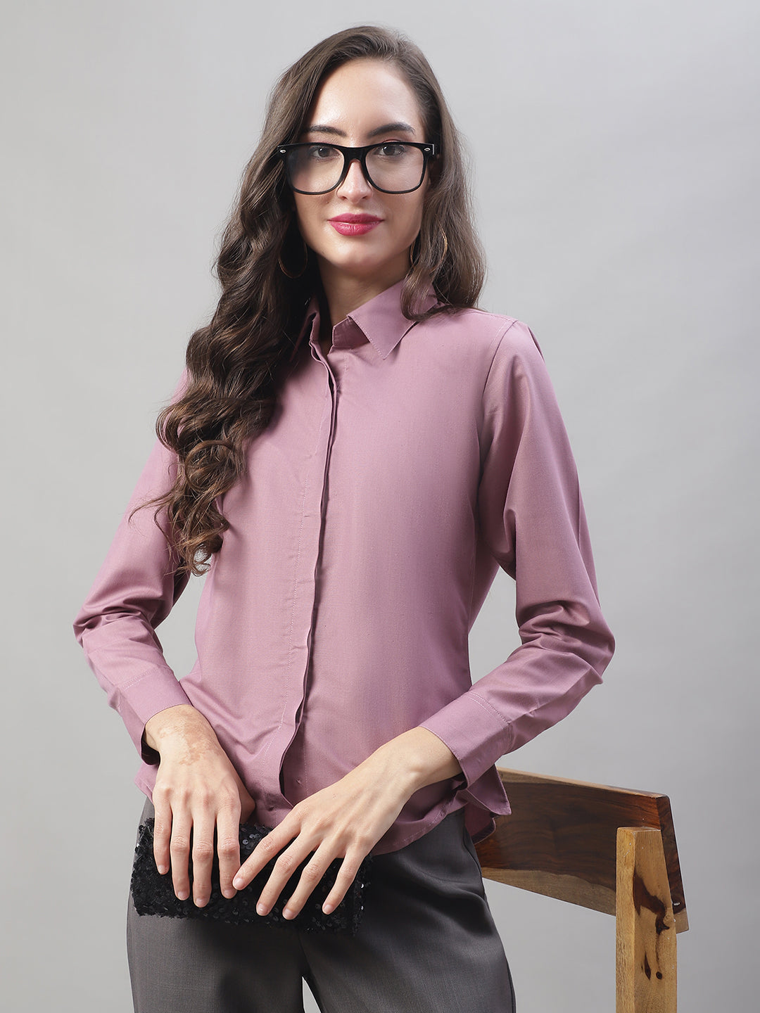 Women Magenta Pink Solid Shirt Style Top