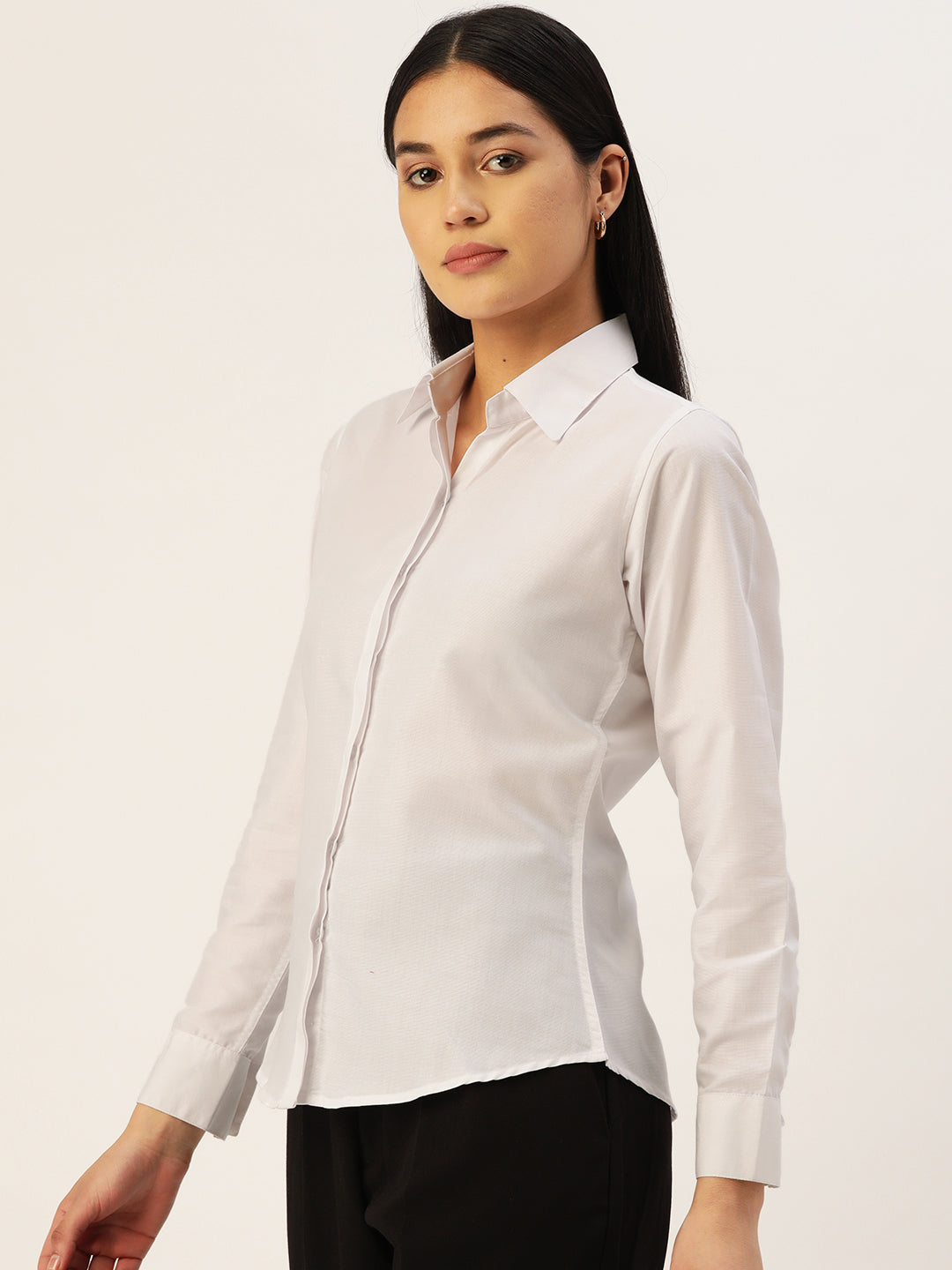 Women White Solid Shirt Style Top