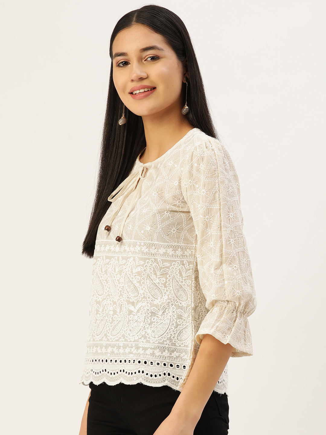 Chikankari Sequen Work Empire Women Top