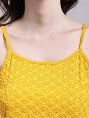 Women's Mustard Chikankari Sequen Work Empire Top