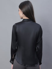 Women Black Solid Shirt Style Top