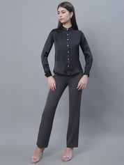 Women Black Solid Shirt Style Top