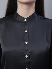 Women Black Solid Shirt Style Top