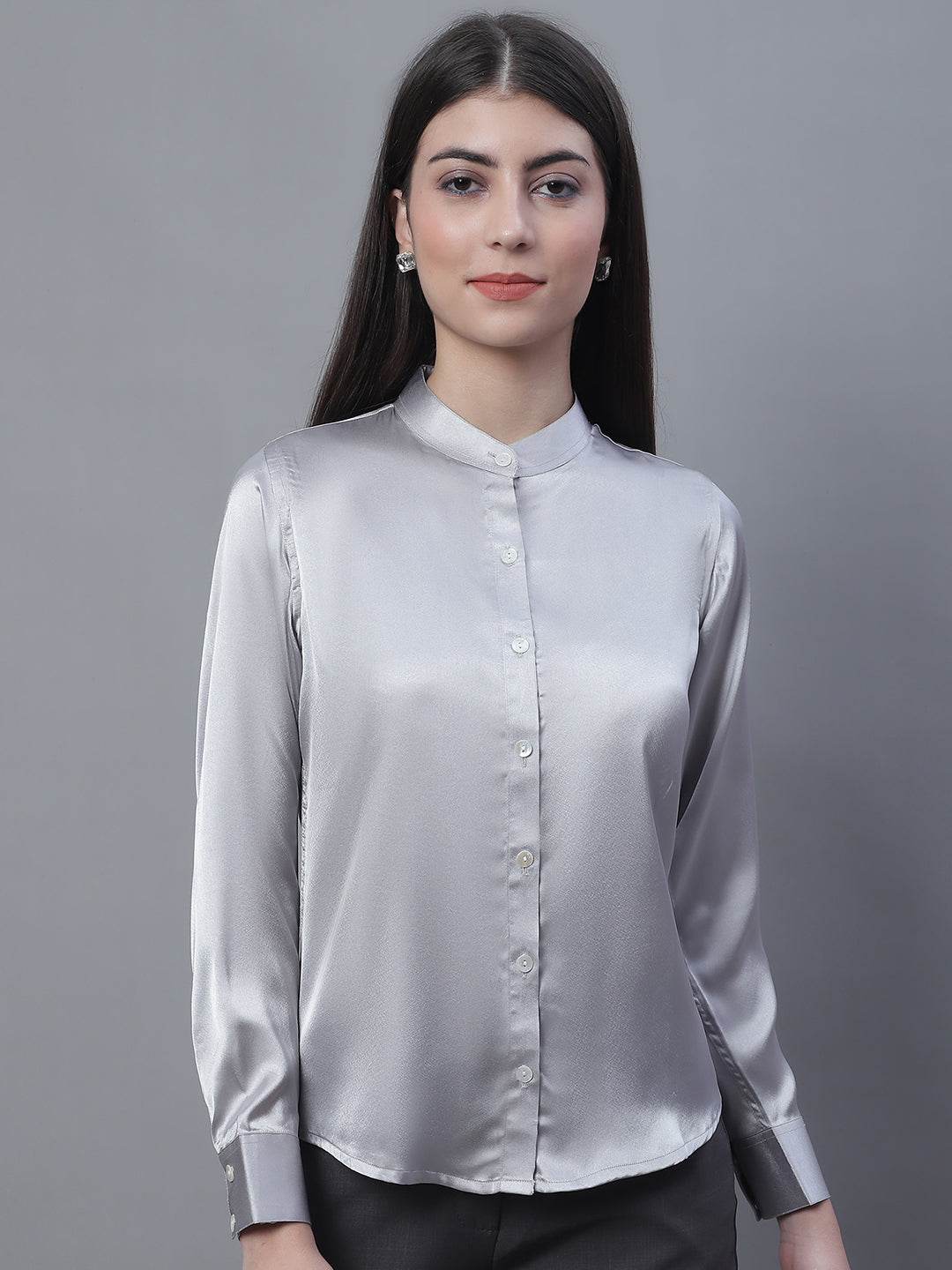 Women Grey Solid Shirt Style Top