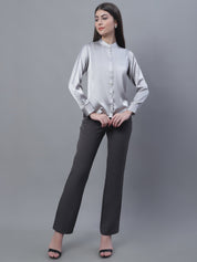 Women Grey Solid Shirt Style Top