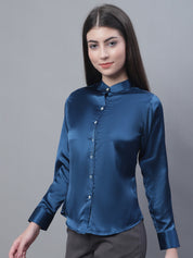 Women Blue Solid Shirt Style Top