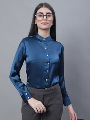 Women Blue Solid Shirt Style Top